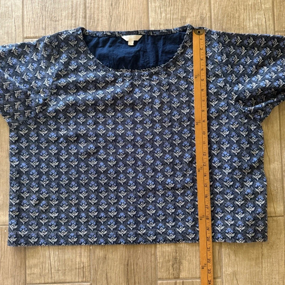 Voloshin Blue Floral Block Print Boxy Crop Top Womens Large L Short Sleeve - Picture 6 of 9